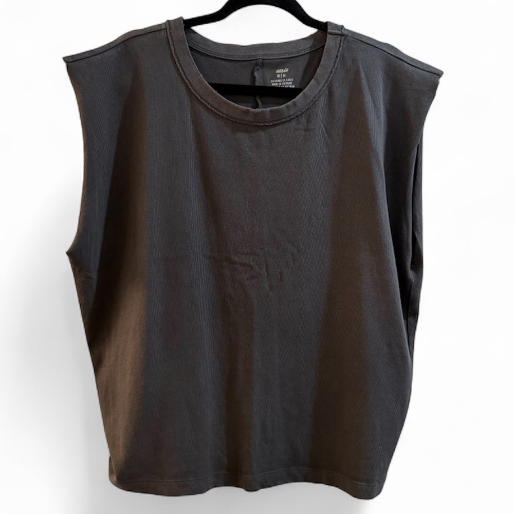 Aerie Cut Off Top Gray Distressed Sleeves Oversized Size M - Picture 2 of 7